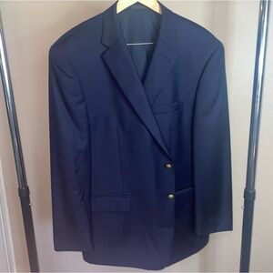 Ralph Lauren Men Navy Blazer Gold 2 Button 100% Wool 48R